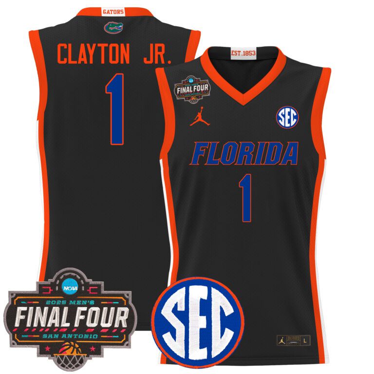 Men Florida Gators #1 Clayton Jr black 2025 Final Four Patch NCAA Jersey->ncaa teams->NCAA Jersey